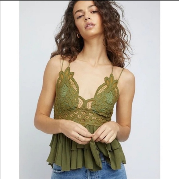 Free People Tops - NWT Free People Adella Cami Top Olive Sparrow Sz L